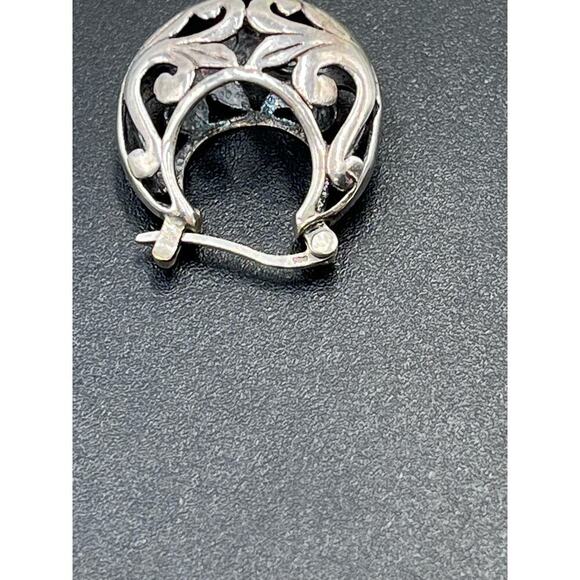 Vintage Sterling Silver Open Cutout Floral Filigree Scrolling Hoop Earrings - Picture 11 of 13
